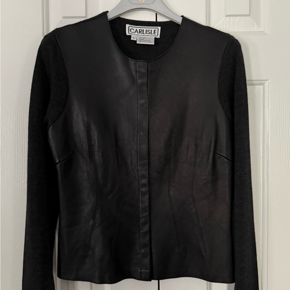 CARLISLE Women’s Wool & Leather Black & Charcoal Blazer Dress Jacket Small
